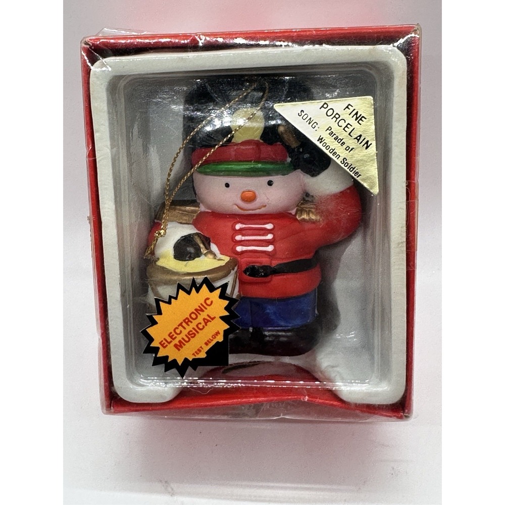 Vintage Telco Musical Treasure Snowman Drummer Electronic Ornament w/ Box Rare!